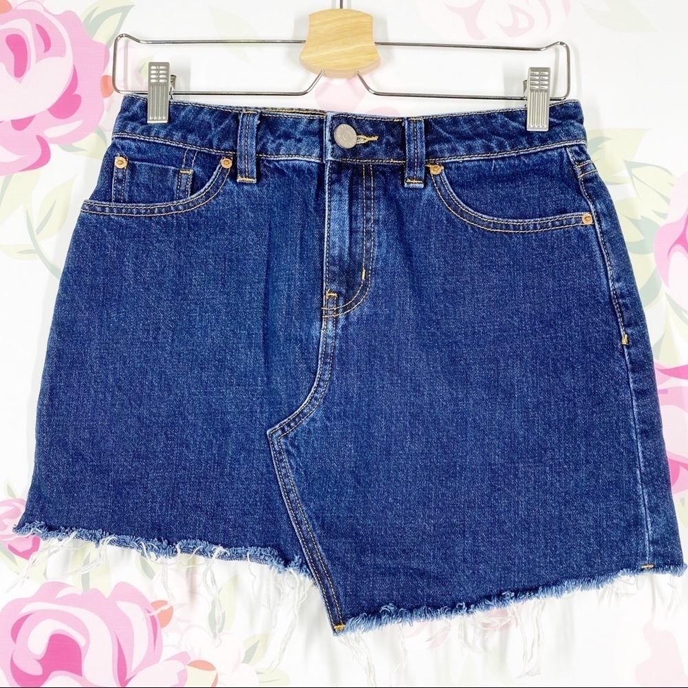 Urban Outfitters BDG Dark Wash Distressed Asymmetric Denim Mini Skirt S